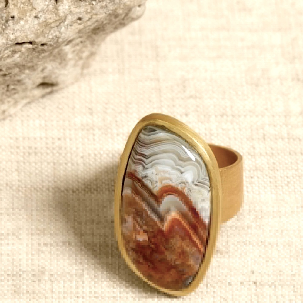 NWT BANANA REPUBLIC CRAZY LACE SINGLE AGATE RING | AUREUS + ARGENT - Picture 3 of 4